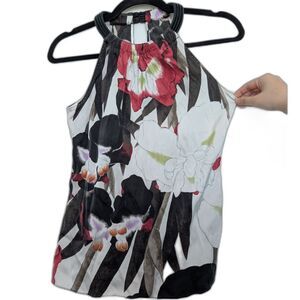 Elie Tahari Silk Floral Halter Neck Clasp Back Sleeveless Flowy Blouse